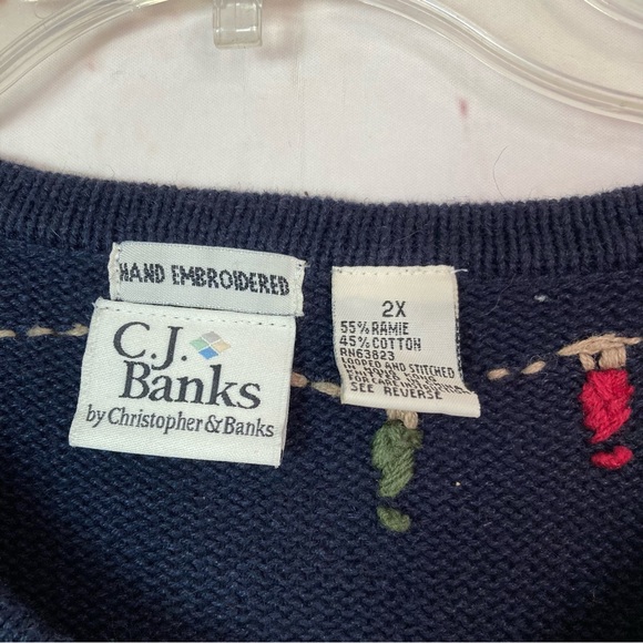 CJ Banks Hand Embroidered 2X Winter Moose Button Cardigan Knit Sweater Blue - Picture 3 of 8